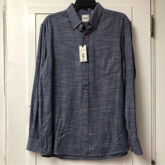 NWT ROWM Mens long sleeve woven blue button down cotton M - Picture 1 of 10